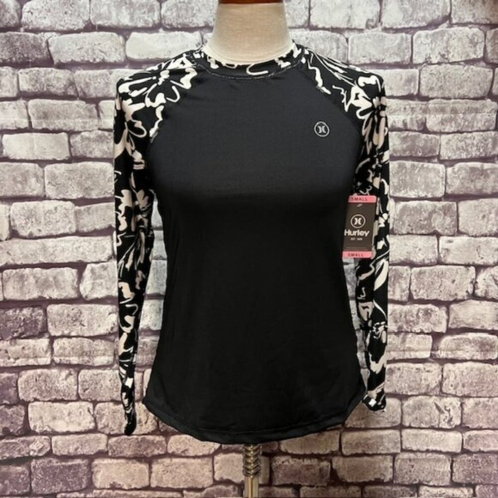 Hurley NWT Black & White Long Sleeve Round Neck Top Size S